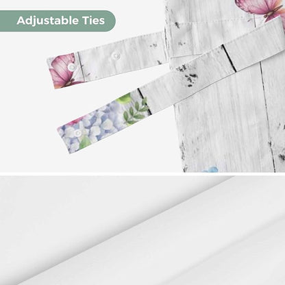 Spring Tie Up Valance Curtains for Windows, Kitchen Curtains Window Shades, Bicycles Botanical Rose Leaves Butterfly Wood Grain Light Filtering Roman Curtain Valances for Bedroom/Bathroom/Cafe 42"x18"