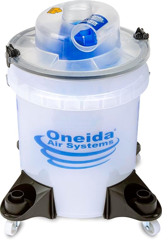 Oneida Dust Deputy Low-Pro Deluxe Lid Dust Separator Kit with Clear 5-Gallon Dust Collection Bucket, 3 ft Hose, 2.5 in Adapter, & Mounted Casters for Shop Wet Dry Vacuums - Made in USA