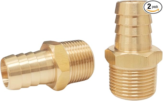 2pcs Brass Hose Barb Fitting, 3/4" Barb x 3/4" NPT Male, Adapter – Correct Thread for 1" OD, Brass Barbed Air Hose Repair Connector