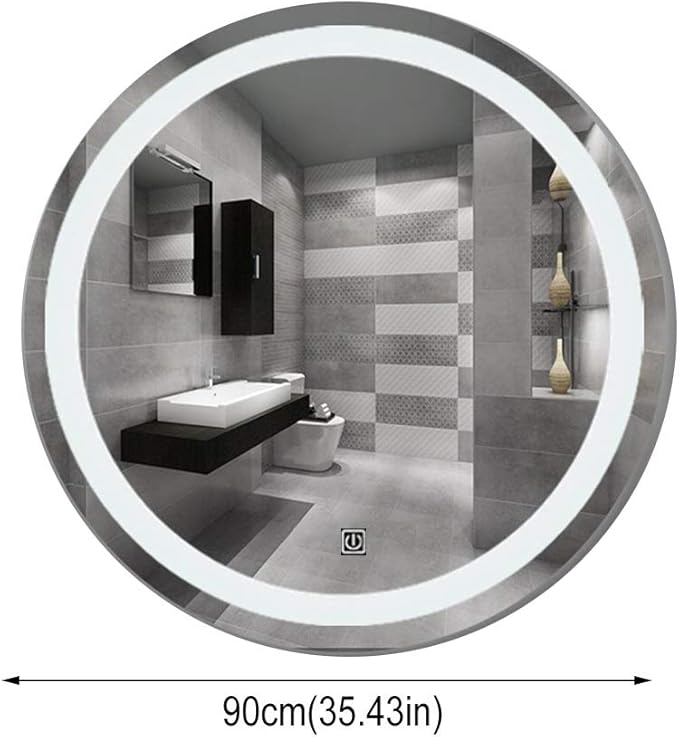 Bathroom Mirrors Round Waterproof Illuminated LED Wall Makeup Mirrors with White Light Sensor Touch Control and Demister Pad (Size : 70cm)