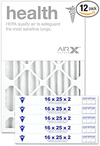 AIRx Filters 16x25x2 Air Filter MERV 13 Pleated HVAC AC Furnace Air Filter, Health 12-Pack, Made in the USA