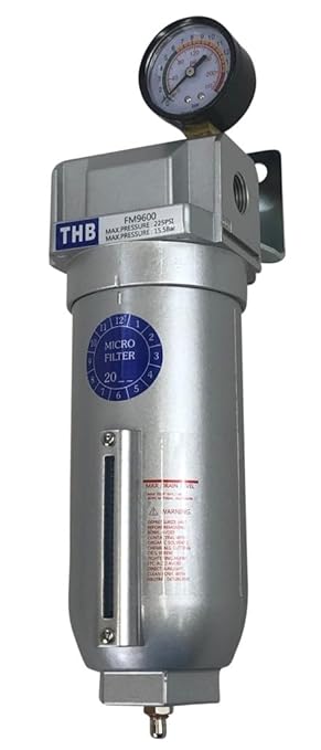 3/4" NPT Industrial Coalescing 0.01u Micron Filter Removes 99.98% of Oil, Moisture Vapor, Aerosols from Compressed Air Lines, 11oz Bowl, Manual Drain