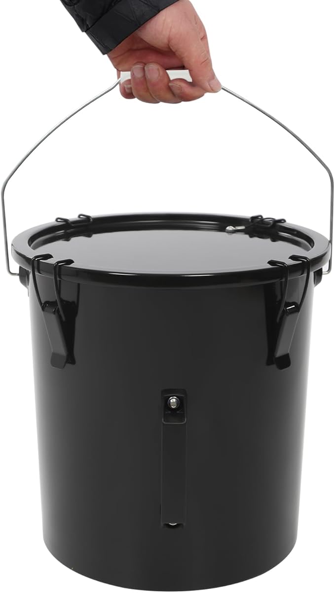 Deep Fryer Oil Storage Container with Filter,6 Gallon Bucket with Lid, Strainer Bag and Handle, Carbon Steel Oil Grease Disposal Container for Deep Fryer Oil Filtering/Storage - Black