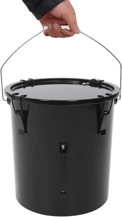 Deep Fryer Oil Storage Container with Filter,6 Gallon Bucket with Lid, Strainer Bag and Handle, Carbon Steel Oil Grease Disposal Container for Deep Fryer Oil Filtering/Storage - Black