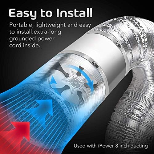iPower Inline Booster Duct Fan 8" HVAC Exhaust Ventilation Blower with Low Noise for Bathrooms, Kitchens, Basements, Attics, Grow Tents