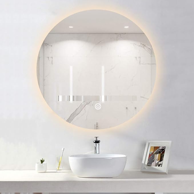 LED Illuminated Bathroom Mirror with Stepless Dimming Switch, Wall-Mounted Vanity Mirror, Demister Pad, for Makeup Cosmetic Shaving