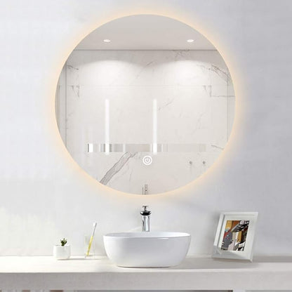 LED Illuminated Bathroom Mirror with Stepless Dimming Switch, Wall-Mounted Vanity Mirror, Demister Pad, for Makeup Cosmetic Shaving