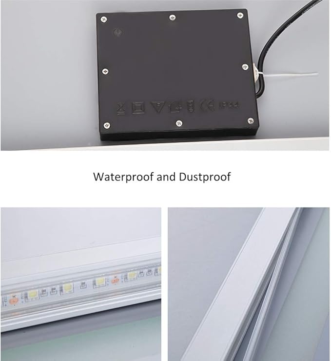 Rectangle Bathroom Mirror with Lights Touch Control Switch Demister Pad,3 Color Lighting Modes