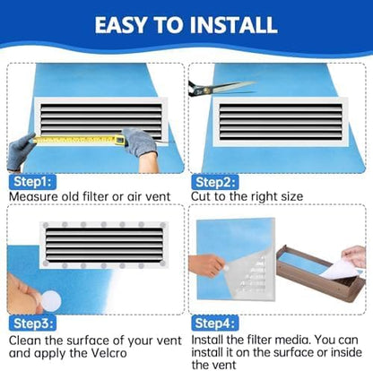 Air Vent Filters,20"x100"Cut to Fit Air Filter Material (80+Filters),MERV 8 Electrostatic Air Vent Filter for Home Floor, Grilles, Ceiling, HVAC Furnace Vents, With 48PCs Adhesive Hook Tape