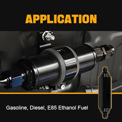 BARTOO Universal 50MM 100 Micron Inline Fuel Filter with 6AN 8AN 10AN Adapter For Filtering Gasoline, Diesel, E85-Black
