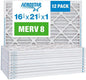 Aerostar 16 1/4x21 1/2x1 MERV 8 Pleated Air Filter, AC Furnace Air Filter, 12 Pack (Actual Size: 16 3/8" x 21 1/2" x 3/4")