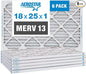 Aerostar 18x25x1 MERV 13, Pleated Air Filter, 18x25x1, Box of 6, Made in the USA