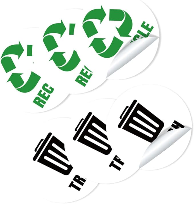 Veemoon 6-Piece Set of Self-Adhesive Garbage Classification Label Stickers Waste Sorting Stickers for Trash Cans and Containers Design for Easy Identification
