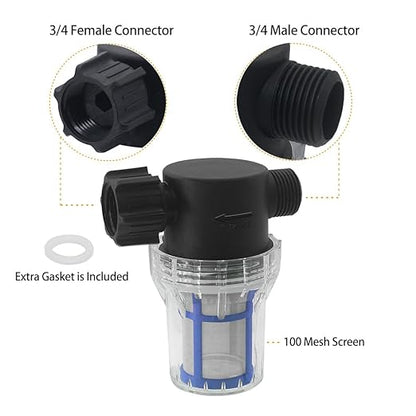 GIEX 100 Mesh Garden Hose Filter with Quick Connect, 3/4" GHT Thread Inline Sediment Trap for Pressure Washers, Sprinkler Systems & General Garden Irrigation