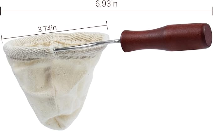 AUEAR, Wooden Handle Coffee Filter Reusable Cafe Flannel Cloth Bag Sock Strainer