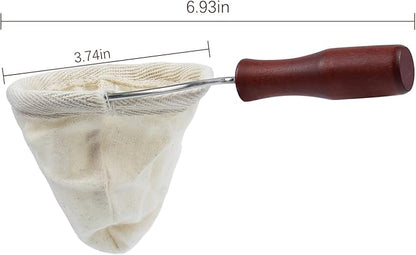 AUEAR, Wooden Handle Coffee Filter Reusable Cafe Flannel Cloth Bag Sock Strainer