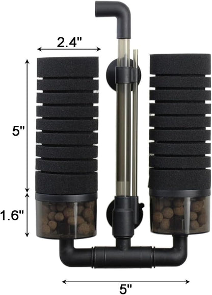AQUANEAT Air Driven Sponge Filter, Quiet Aquarium Filter with Ceramic Media Balls, with 2 Spare Sponges, Large up to 55Gal