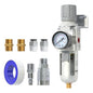 AIRZOE 3/8" NPT Air Filter Regulator Combo Piggyback,5 Micron Brass Element, Semi-Auto Drain,Air Pressure Regulator AW3000-03,0-145 psi Gauge