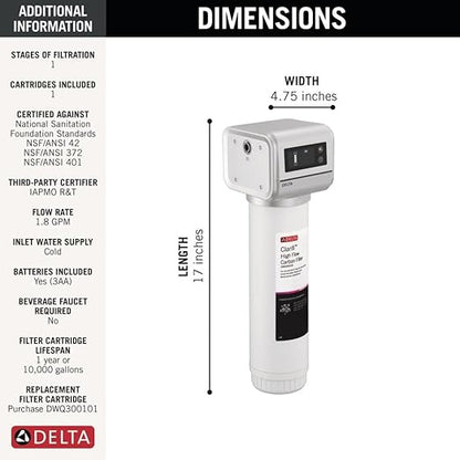 Delta Clarifi High Flow Under Sink Water Filter System, Water Filter for Kitchen and Bathroom Sink Faucet, DWQ3501510