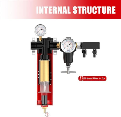 NANPU Z-R Air Filter Regultor– Sintered Filter, 3/4" NPT Inlet, 1/4" NPT Outlet Module, 0-230 psi Gauge, 127 CFM @ 6 bar, Metal Housing, Auto Drain (Z06-R-D)