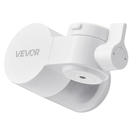 VEVOR Faucet Mount Water Filter, Horizontal Water Purifier for Sink Tap, Carbon Fiber Filters, Removes Chlorine Lead with 1 Filter, Fits Most Kitchen or Bathroom Faucets, White