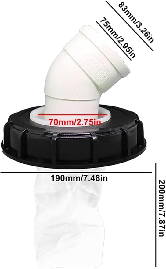 IBC Lid Filter 165 mm 45° Ton Barrel Cover with Nylon Washable IBC Tank Lid Filter for mounting on IBC Container Rainwater Tank IBC 1000 Liters DN150