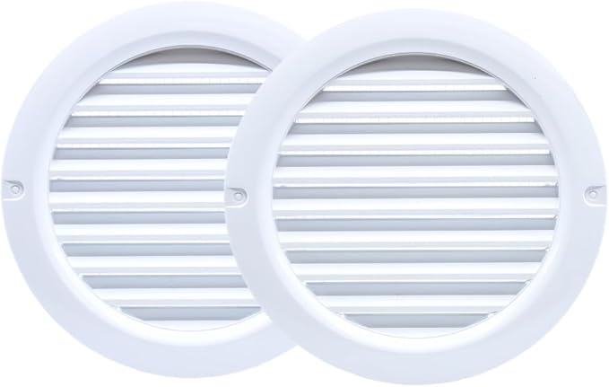 VENTS-US - 4" White Round Plastic Vent Cover with Built-in Insect Screen Mesh and Flange for Supply or Exhaust Air Applications - Compatible with 4 Inch Diameter Ducts (2-Pack)