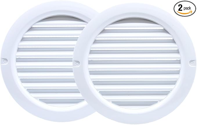 VENTS-US - 4" White Round Plastic Vent Cover with Built-in Insect Screen Mesh and Flange for Supply or Exhaust Air Applications - Compatible with 4 Inch Diameter Ducts (2-Pack)