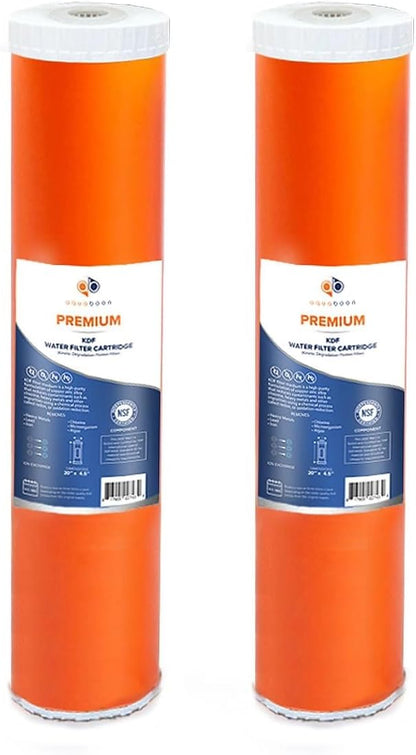 Aquaboon 20x4.5" Whole House Water Filter Cartridge – Premium KDF Heavy Metal & Chlorine Removal – Fits DB20P Housings 2 Pack