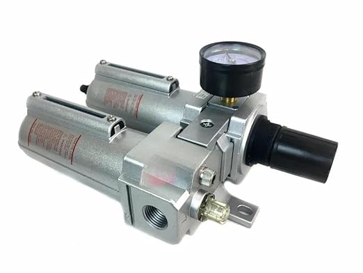 FRL724NA 1/2" Air Moisture Filter Regulator Oiler Separator Lubricator Combo Auto Drain- for Compressed Air Treatment- Particulate Filter Combo- 140 CFM Flow Rate 250 PSI Input, 175 PSI Output 5.1 oz