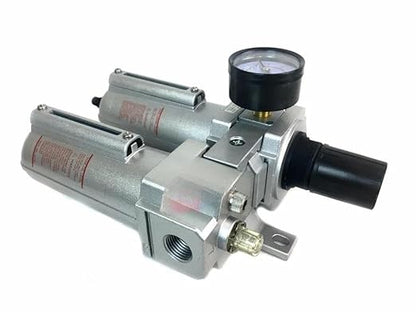 FRL724NA 1/2" Air Moisture Filter Regulator Oiler Separator Lubricator Combo Auto Drain- for Compressed Air Treatment- Particulate Filter Combo- 140 CFM Flow Rate 250 PSI Input, 175 PSI Output 5.1 oz