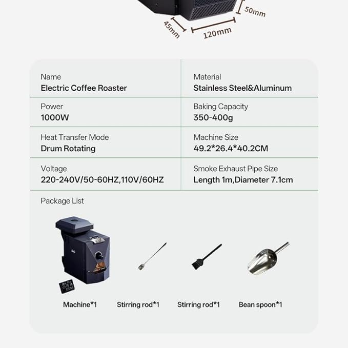 RE-1 Electric Coffee Bean Roaster with Artisan Connectivity, Auto Roasting, Smoke Filter & Cooling System, With New Intelligent Controller Displays Baking Curve