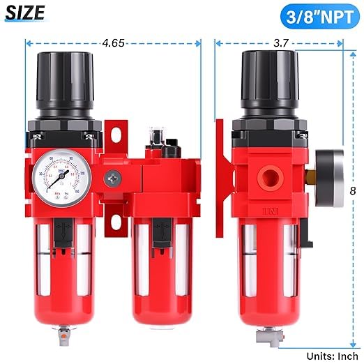 TAILONZ PNEUMATIC 3/8 Inch NPT Air Filter Pressure Regulator Water/Oil Trap Separator Combo(0-150PSI),Air Tool Compressor Filter with Gauge AC3010-03M(Manual Drainage)