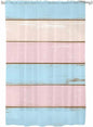 Sheer Curtains 63 Inch Length, Pink Blue Wood Grain Semi Sheer Curtains Light Filtering Window Treatment, Farmhouse Country Shabby Striped Privacy Voile Drapes for Living Room Bedroom 52x63 Inch