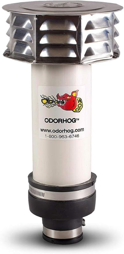 OdorHog Metal Cap Clamp On Vent Stack Pipe Filter 1.5", PVC, Removes Outdoor Septic and Sewer Odor Problems
