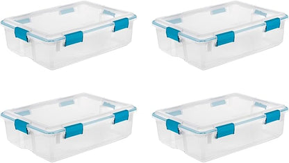 Sterilite 4-Pack Gasket Box, Home Storage Organizer Bins with Lids, 37 Quart – Stackable Clear Plastic Containers for Bedroom, Bathroom, Garage, Basement, or Attic