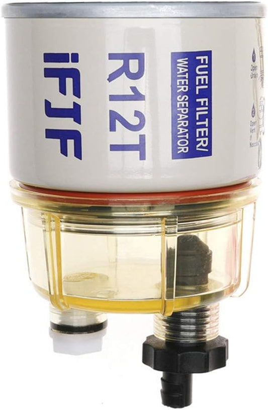 iFJF R12T Fuel Filter/Water Separator 120AT NPT ZG1/4-19 Automotive Parts with Fitting - Filter and Water Collection Bowl Diesel Engine