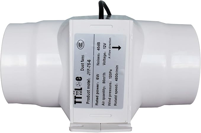 3”Inline Air Vent Pet Fan 6W Greenhouse Ventilation Equipment 12V Indoor Intake Fume Extractor Blower 47CFM Intake Bathroom Shower Fan For Tent Room