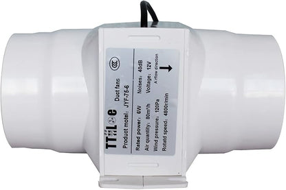 3”Inline Air Vent Pet Fan 6W Greenhouse Ventilation Equipment 12V Indoor Intake Fume Extractor Blower 47CFM Intake Bathroom Shower Fan For Tent Room