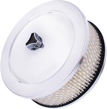 United Pacific S1106 Chrome 6 ⅜ inch Air Cleaner Assembly, Low Profile, Die-Cast Chrome Plated Wing Nut, Filter Included – One Air Cleaner Assembly