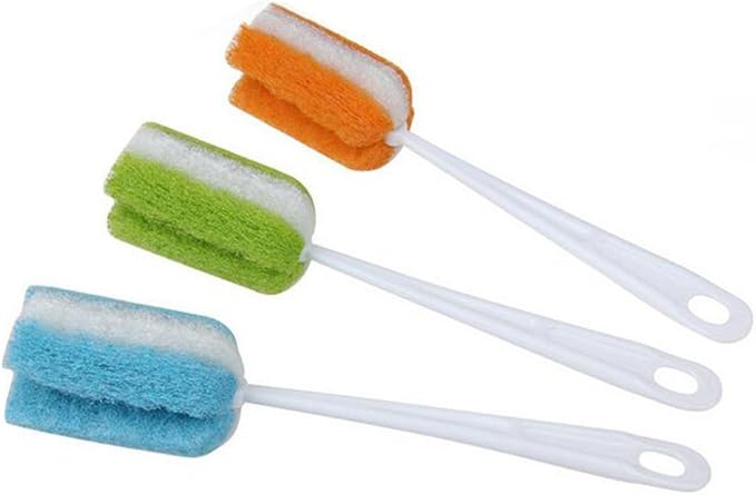 3PCS Soft Hanging Sponge Cleaning Brush Cleaner with Long Handle Cup Feeding Bottle Scrubber Washing Brushes for Coffee Glasses Pot Milk Cup Mugs Winebottle Baby Bottles(Color Random)