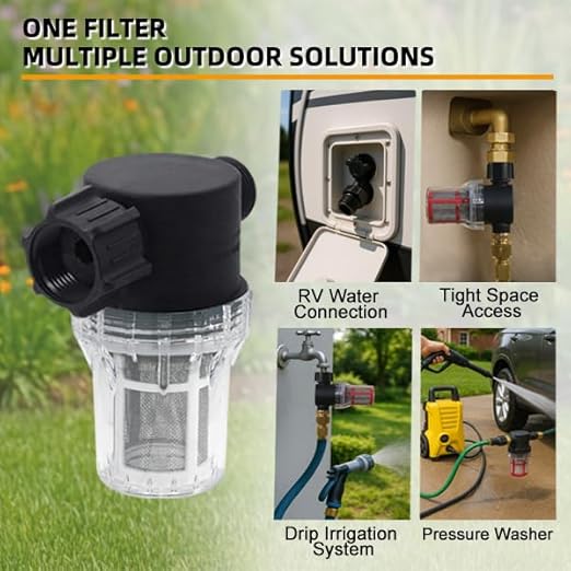 GIEX 30 Mesh Garden Hose Filter with Quick Connect, 3/4" GHT Thread Sediment Trap for Rainwater Collection, RV Gray Water & Washing Machine Discharge