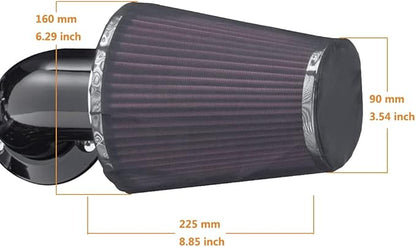 Motorcycle Air Cleaner Filter Waterproof Brreather Rain Sock Black Protective Cover For Harley Air Cleaner Kits XL 1200 Touring Softail Dyna (For Screamin Eagle Rocket style)
