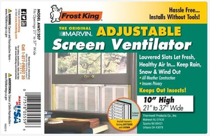 Frost King AWS1207SP WB Marvin Ventilators with Screens, 10" High, Fits 21-37" Wide, White