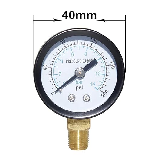 Joywayus Pressure Gauge 0 to 200 PSI Brass 1/8" Male NPT Thread Lower Mount, Multiple Function