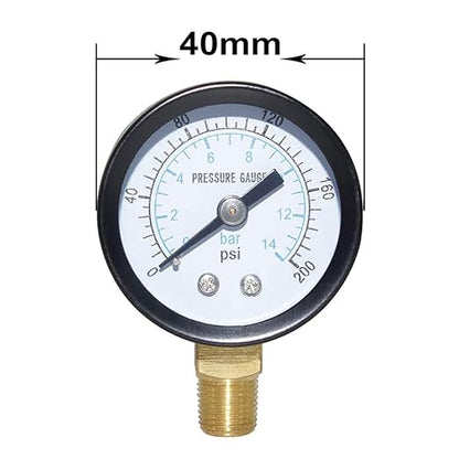Joywayus Pressure Gauge 0 to 200 PSI Brass 1/8" Male NPT Thread Lower Mount, Multiple Function