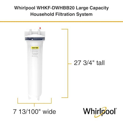 Whirlpool 20" x 4.5" Whole House Water Filter Housing, NSF Certified System for Sediment Carbon Filter, Home Pre-Filtration for Well and City Water, 1" Port with Pressure Relief, Filter Not Included