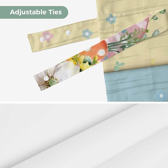 Easter Tie Up Valance Curtains for Windows, Kitchen Curtains Window Shades, Spring Rabbit Ears Foot Eggs Floral Wooden Grain Light Filtering Roman Curtain Valances for Bedroom/Bathroom/Cafe 42"x18"