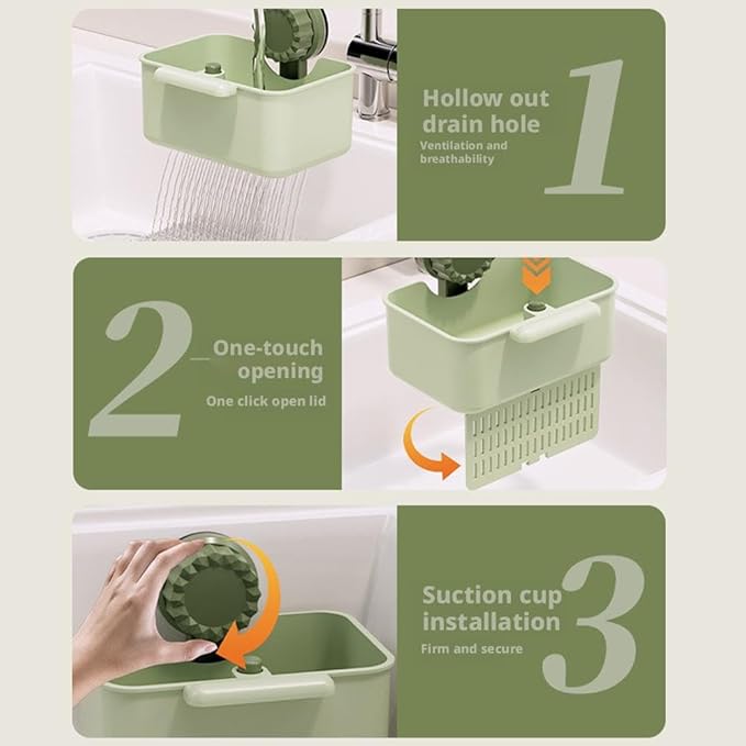 2Pcs Kitchen Sink Strainer Drainer Basket with Suction Cup,Food Waste Filter Basket,Sponge Brush Holder for Kit-chen Home,Efficient Kitchen Waste Management (Yellow)