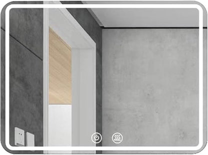Rectangle Bathroom Mirror with Lights Touch Control Switch Demister Pad,3 Color Lighting Modes